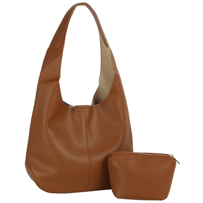 2-in-1 Slouchy Hobo Shoulder Bag - Brown - Shoulder Bags