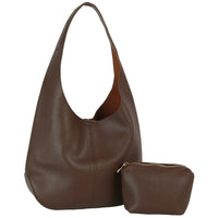 2-in-1 Slouchy Hobo Shoulder Bag - Coffee - Shoulder Bags