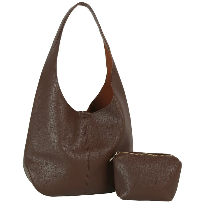 2-in-1 Slouchy Hobo Shoulder Bag - Coffee - Shoulder Bags