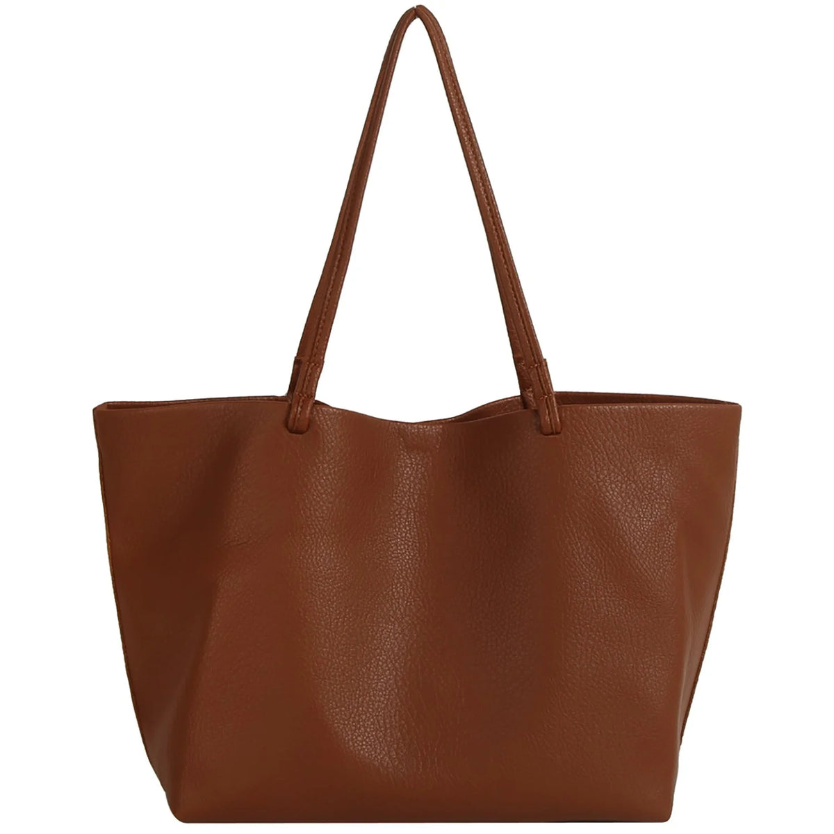 2-in-1 Soft PU Leather Tote Shoulder Bag - Shoulder Bags