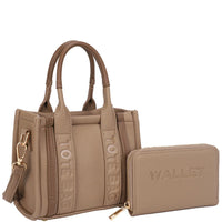 2in1 Handle Tote Bag Mini Satchel With Wallet Set - Taupe - Shoulder Bags