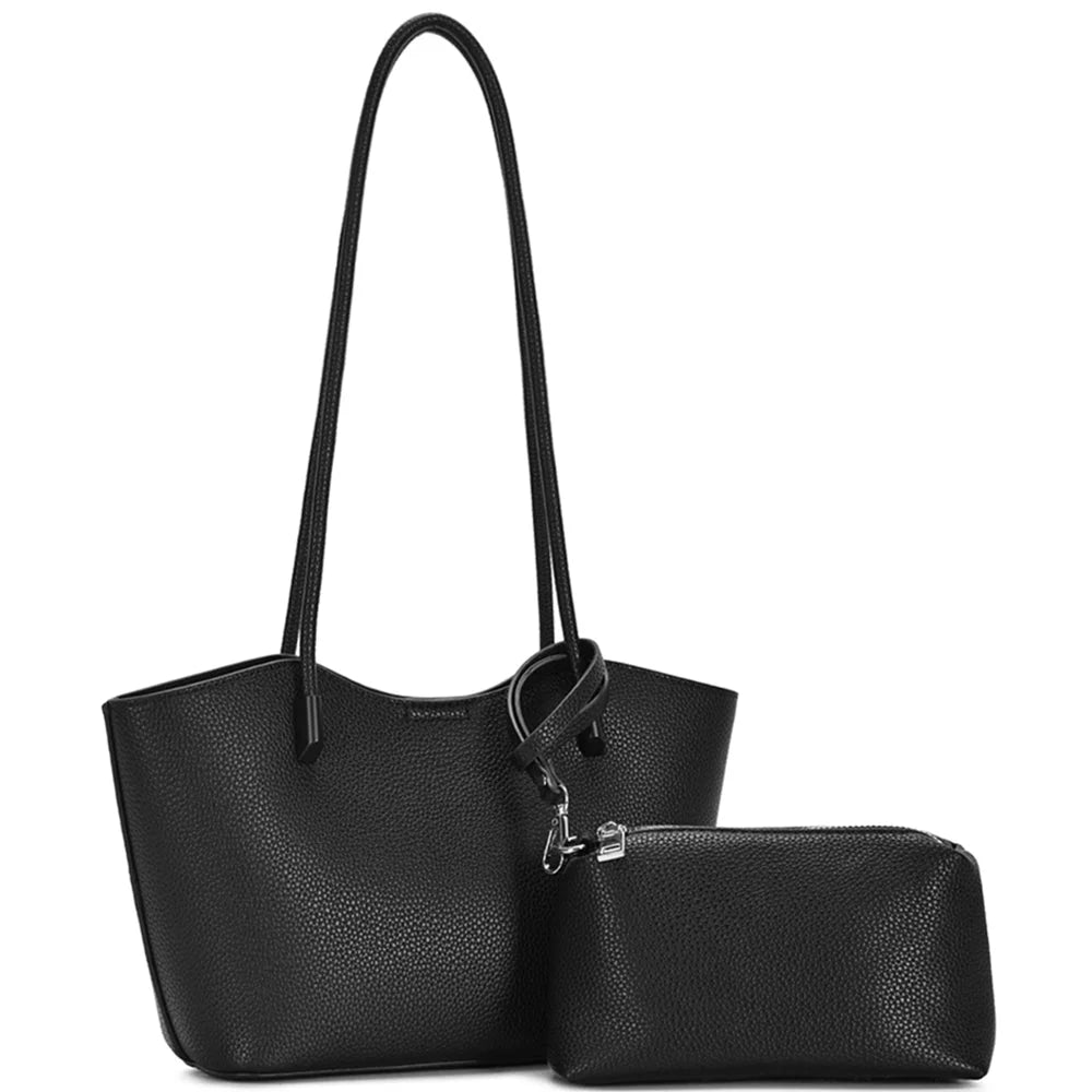 Black textured tote bag with attached zipper pouch from 2in1 Smooth Textured Shoulder Set