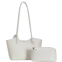 White textured tote bag with matching zipper pouch, stylish 2in1 smooth textured set