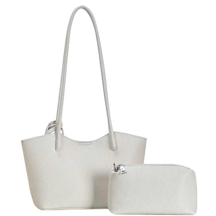 White textured tote bag with matching zipper pouch, stylish 2in1 smooth textured set