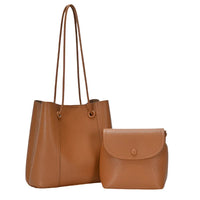 Tan leather 2in1 smooth tote bag crossbody set with matching flap purse for versatile style