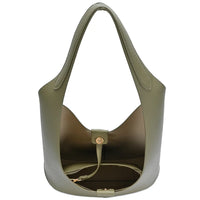 Olive-green leather 2in1 textured shoulder hobo bag with pouch set