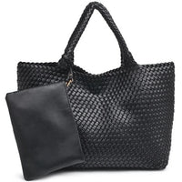 2in1 Woven All Over Solana Tote Bag WIth Pouch Set - Black - Shoulder Bags