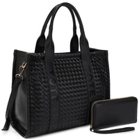 Black woven design tote bag with matching wallet from 2in1 woven design set