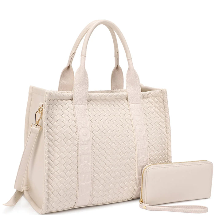 Woven design tote bag with matching wallet from 2in1 woven design set