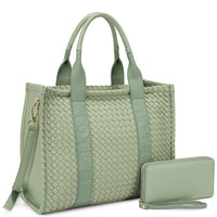 Woven design tote bag with matching wallet 2in1 woven design fashion set