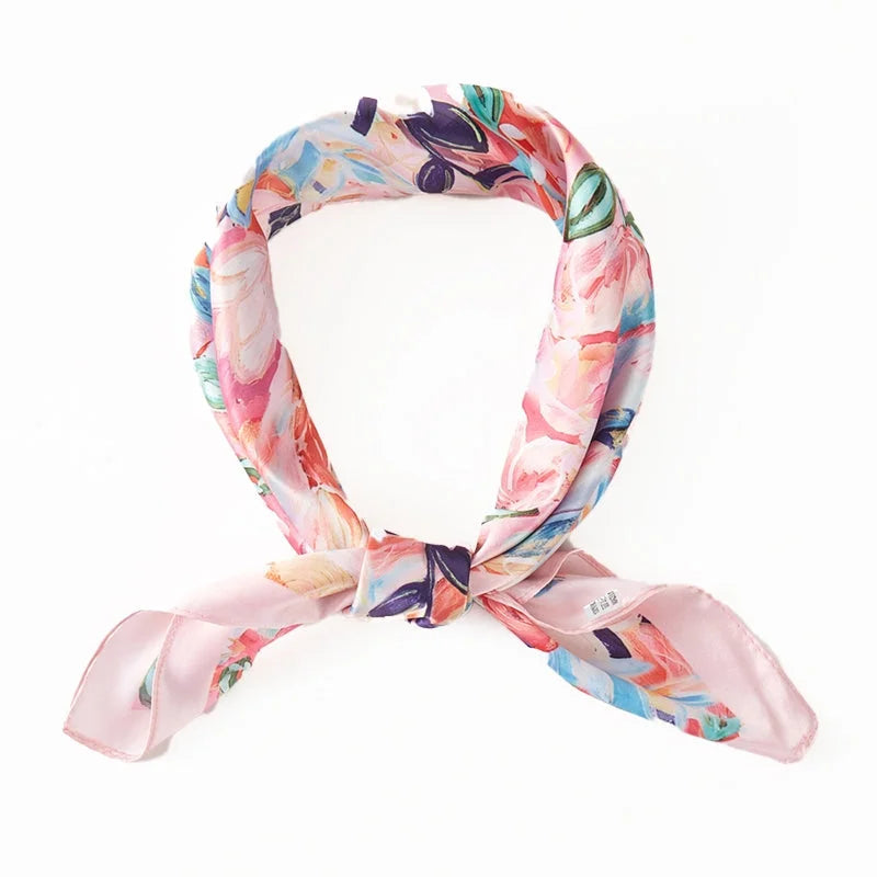Abstract Floral Print Square Bandana Scarf - Blush - SCARVES