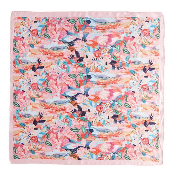 Abstract Floral Print Square Bandana Scarf - SCARVES
