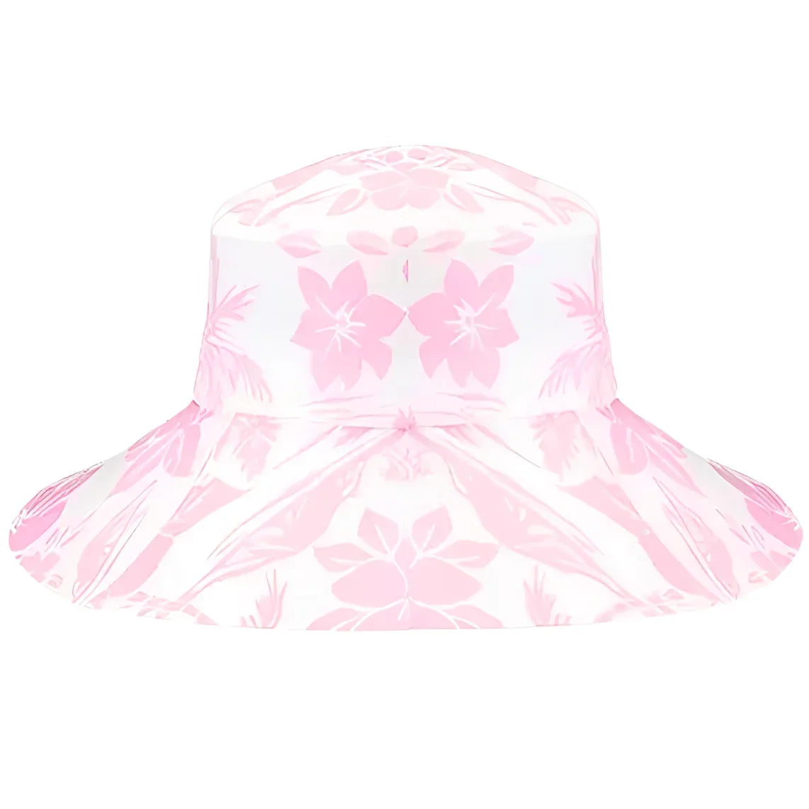 Aloha Print Flower Wide Brim Bucket Hat in pink floral design perfect for sunny days