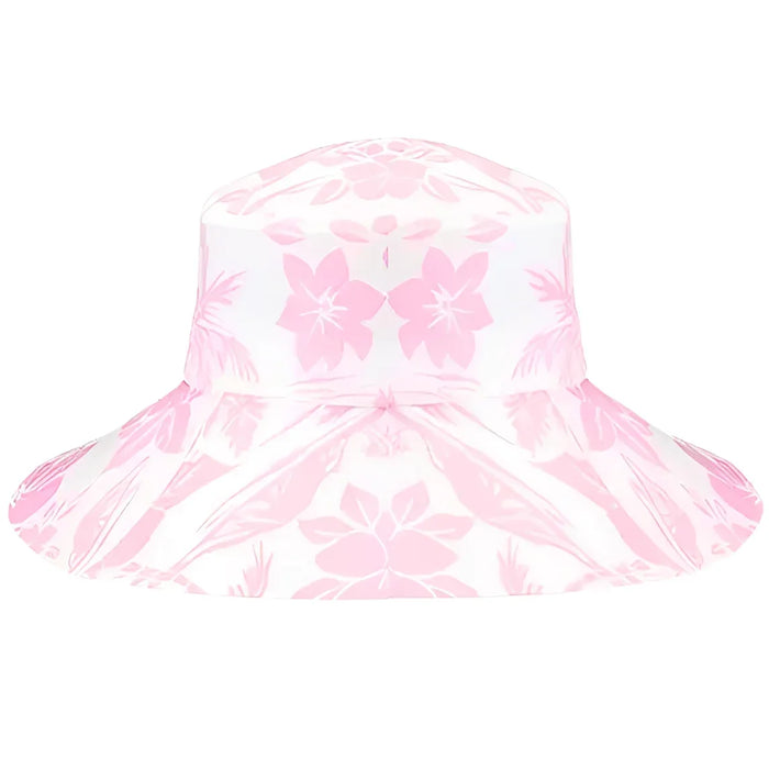Aloha Print Flower Wide Brim Bucket Hat in pink floral design perfect for sunny days