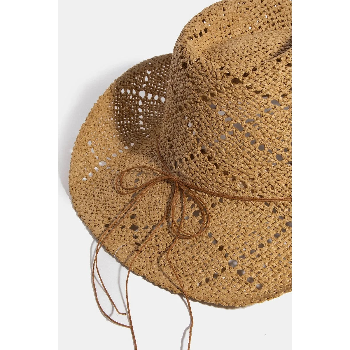 Woven straw sun hat with leather cord trim from Assorted Beaded Strap Western Fedora