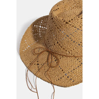 Woven straw sun hat with leather cord trim from Assorted Beaded Strap Western Fedora