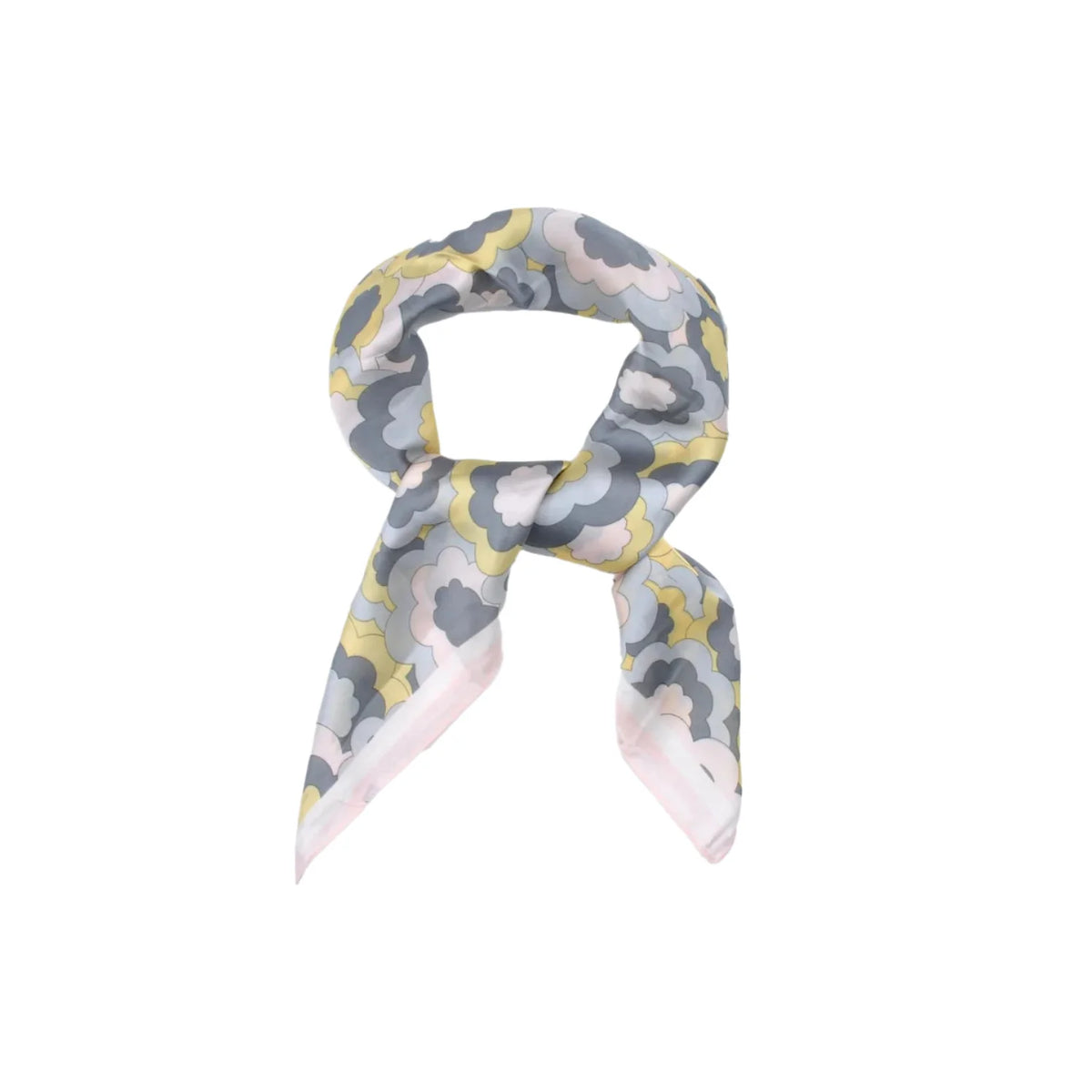 Patterned silk scarf featuring assorted flower pattern in a stylish square design