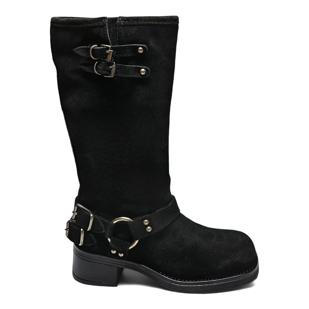 Astor Square Toe Black Leather Boots - Black Suede / 6 - BOOTS