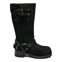 Astor Square Toe Black Leather Boots - Black Suede / 6 - BOOTS
