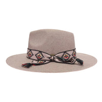 Aztec Trim Band Vegan Fabric C.C Panama Hat - Dark Taupe - FELT HAT