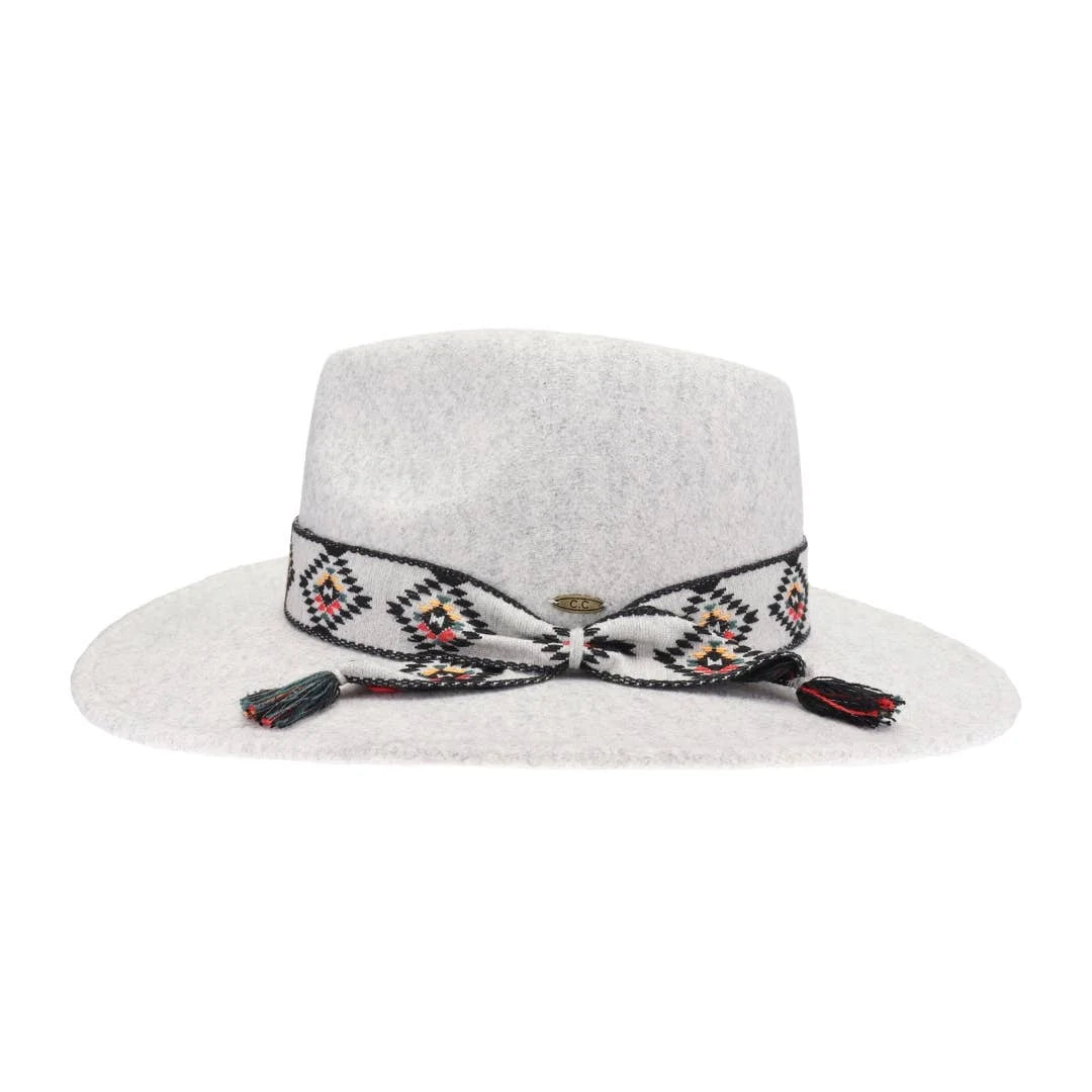 Aztec Trim Band Vegan Fabric C.C Panama Hat - Dove - FELT HAT