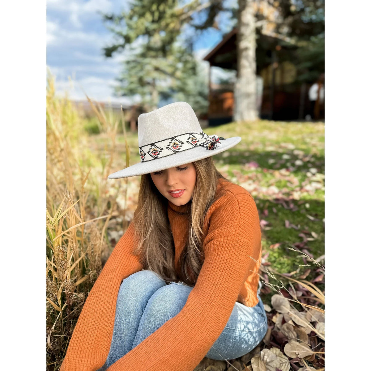 Aztec Trim Band Vegan Fabric C.C Panama Hat - FELT HAT