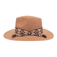 Aztec Trim Band Vegan Fabric C.C Panama Hat - Golden Camel - FELT HAT