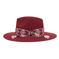 Aztec Trim Band Vegan Fabric C.C Panama Hat - Wine - FELT HAT