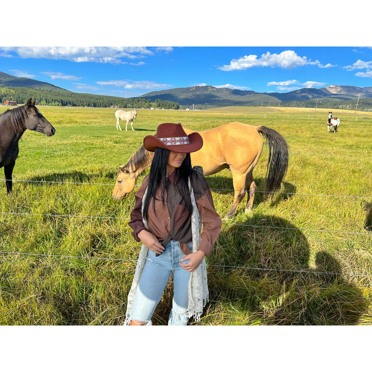 Aztec Vegan Fabric Cowboy Hat - Black - FELT HAT