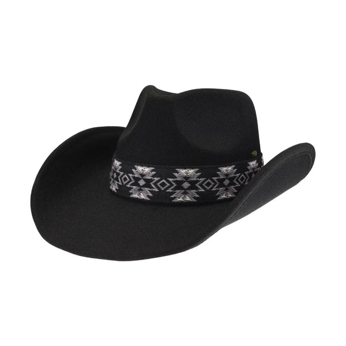Aztec Vegan Fabric Cowboy Hat - Black - FELT HAT