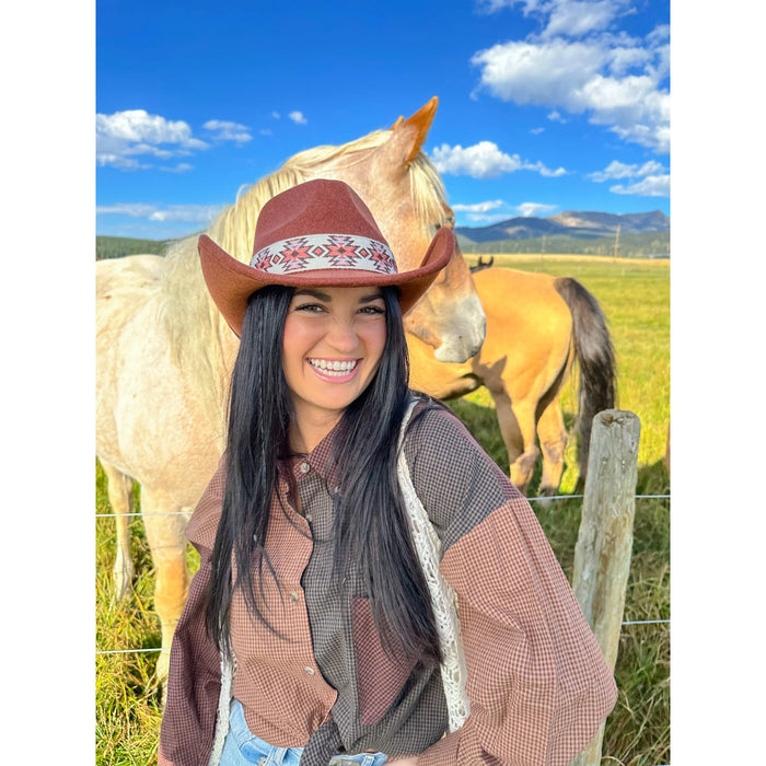 Aztec Vegan Fabric Cowboy Hat - Black - FELT HAT