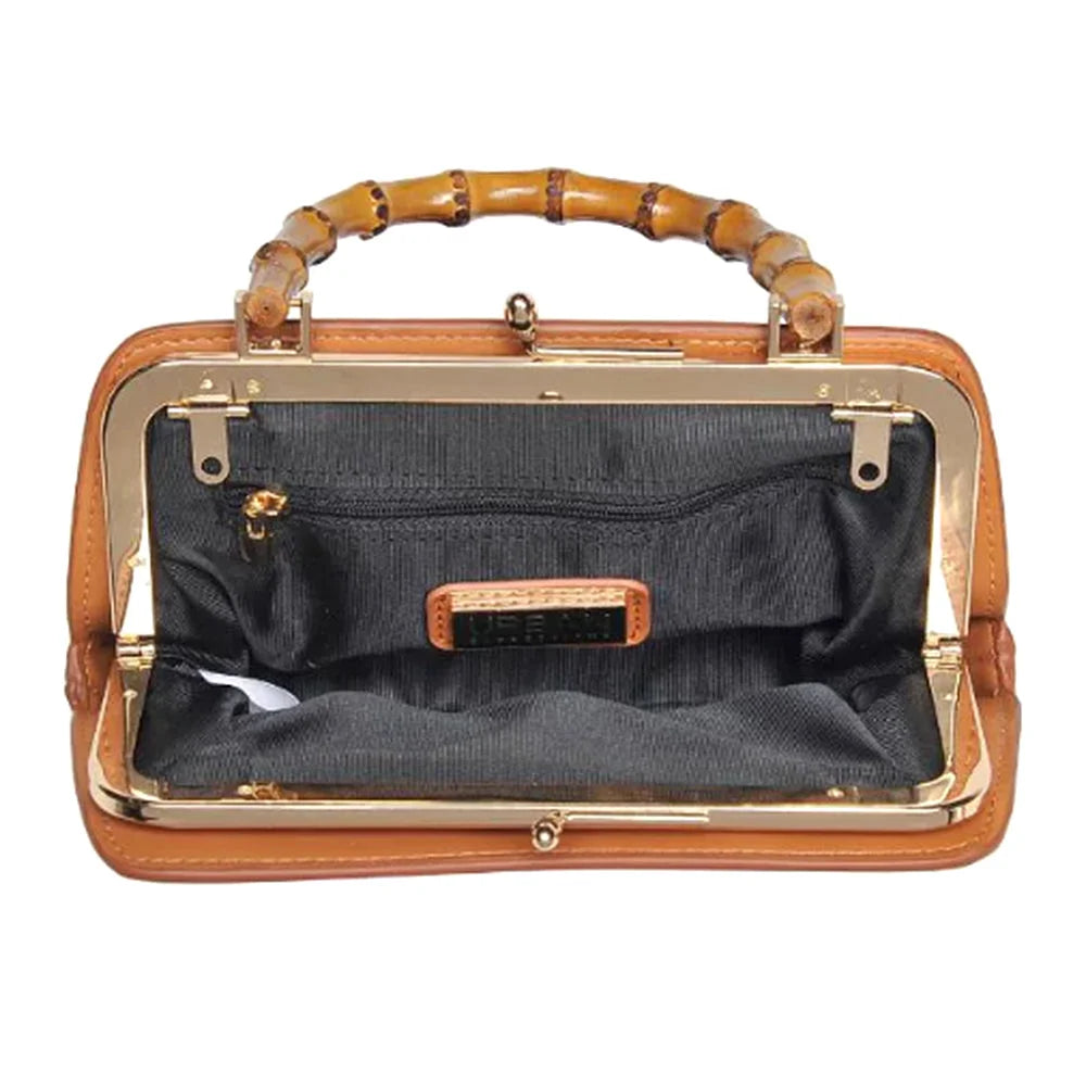 Vintage-style Bamboo Handle Tori Crossbody Bag with leather exterior and bamboo handle