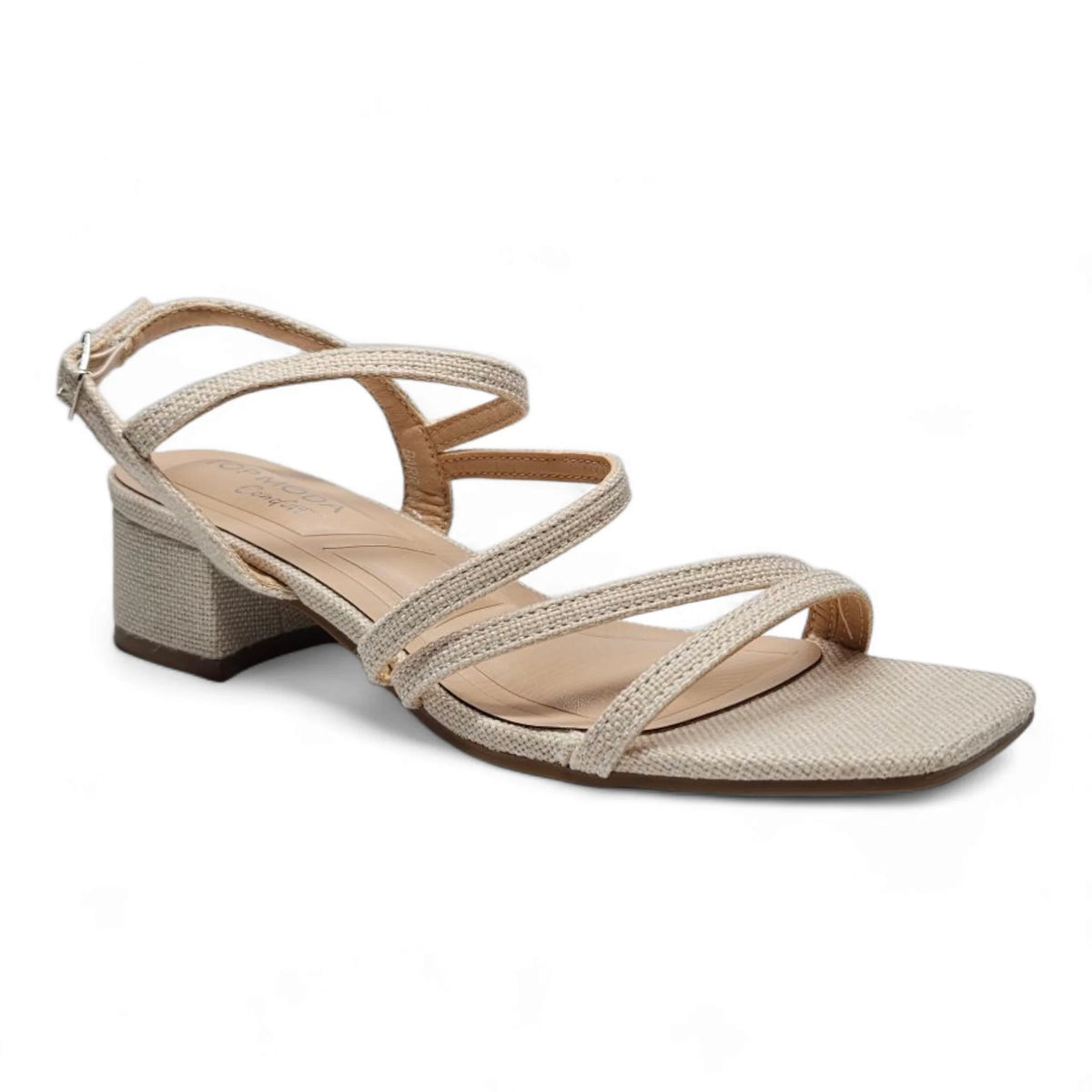 Beige Barry Low Block Strap Heel sandal with low block strap design and heeled style