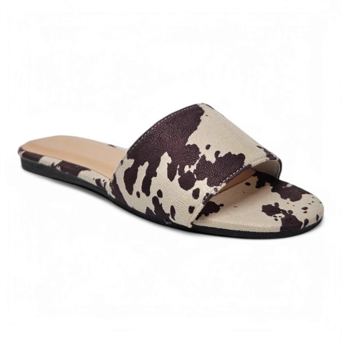 Best Wide Band Cow Faux Slides featuring stylish cow-print slide sandals