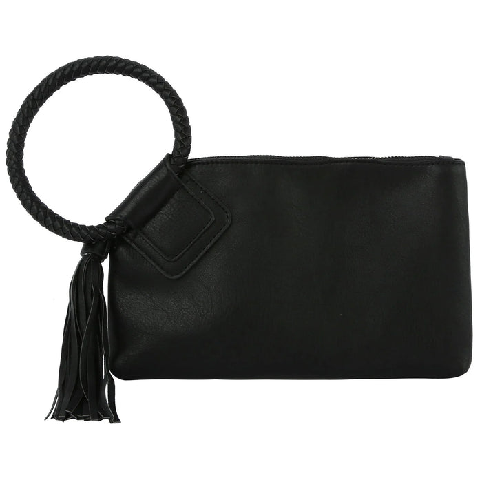 Boho Cuff Handle Tassel Wristlet Clutch - Black - CLUTCH