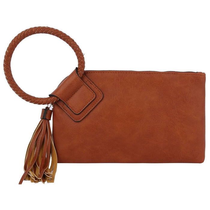 Boho Cuff Handle Tassel Wristlet Clutch - Brown - CLUTCH