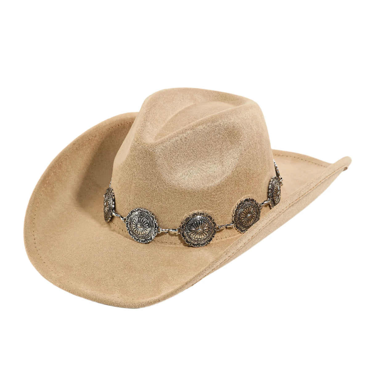 Boho Disc Strap Cowboy Hat - Taupe - FELT HAT