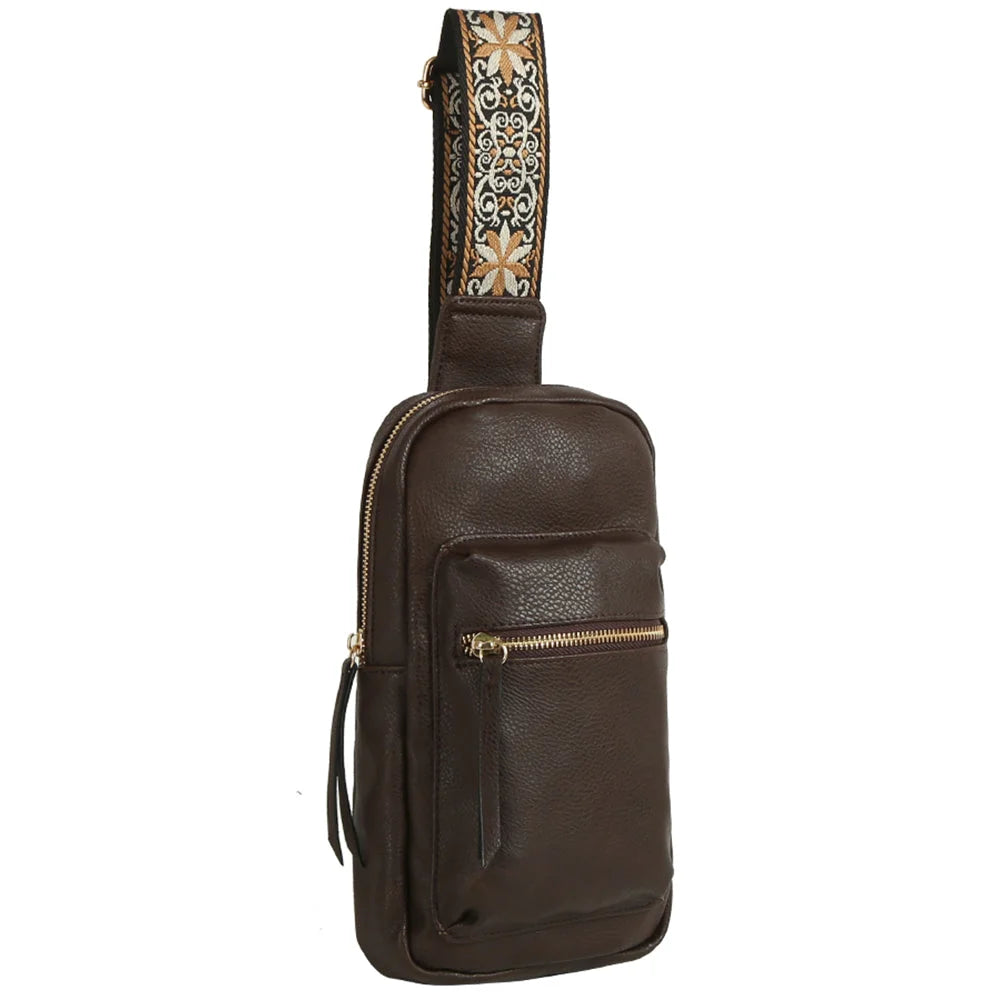 Boho Guitar Strap Sling Bag - Coffee - BAGS