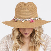 Boho Tassel Band Straw Sun Hat - Taupe - STRAW HAT