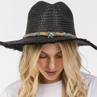 Black straw sun hat with braided starfish band for stylish beachwear