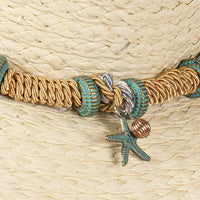 Straw sun hat with braided starfish band for stylish beach wear