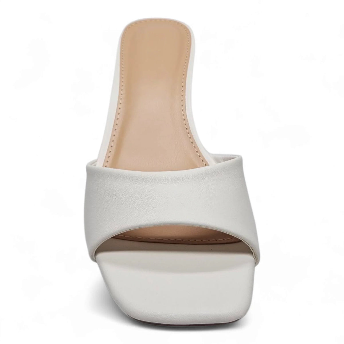 White leather mule sandal with a stylish mini kitten heel from Brat Single Band Mini Kitten Heel