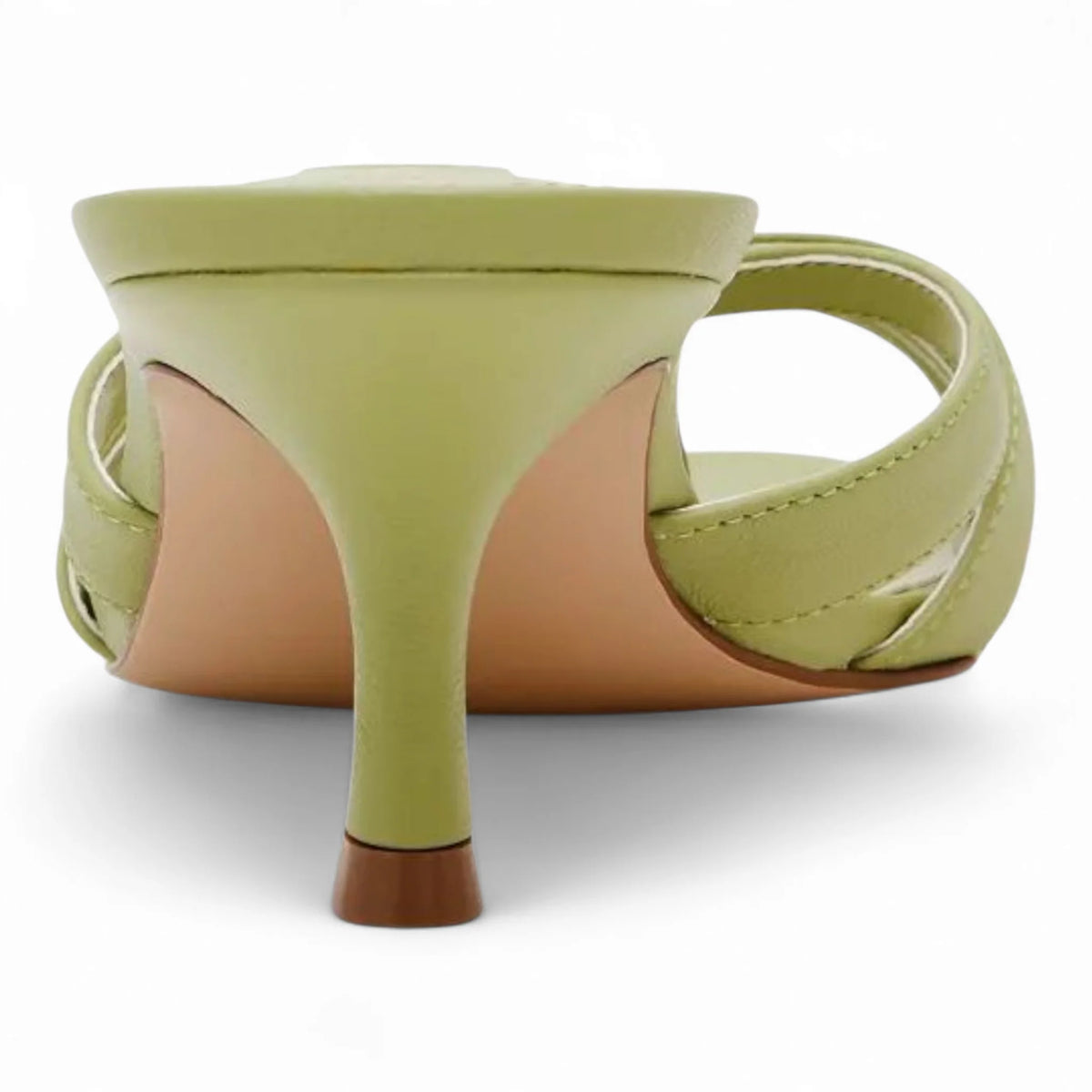 Green heeled Cary Strappy Mule Sandals with elegant flared design