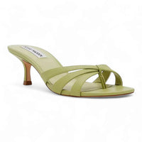 Light green Cary Strappy Mule Sandals with kitten heel for stylish summer footwear