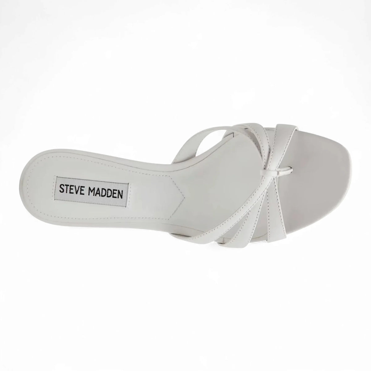 White Steve Madden Cary Strappy Mule Sandals with elegant flared kitten heel
