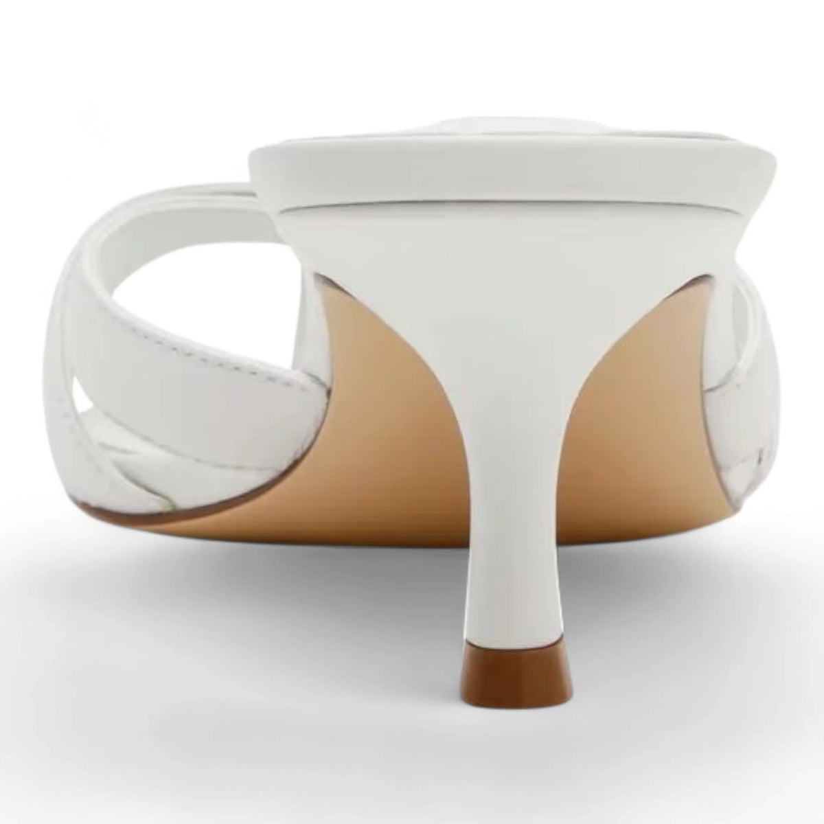 White woven heeled sandal from Cary Strappy Mule Sandals with an elegant flared design