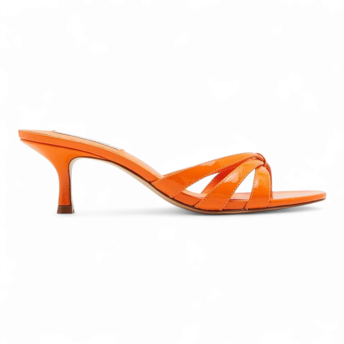 Orange patent leather Cary Strappy Mule Sandals with elegant flared heel
