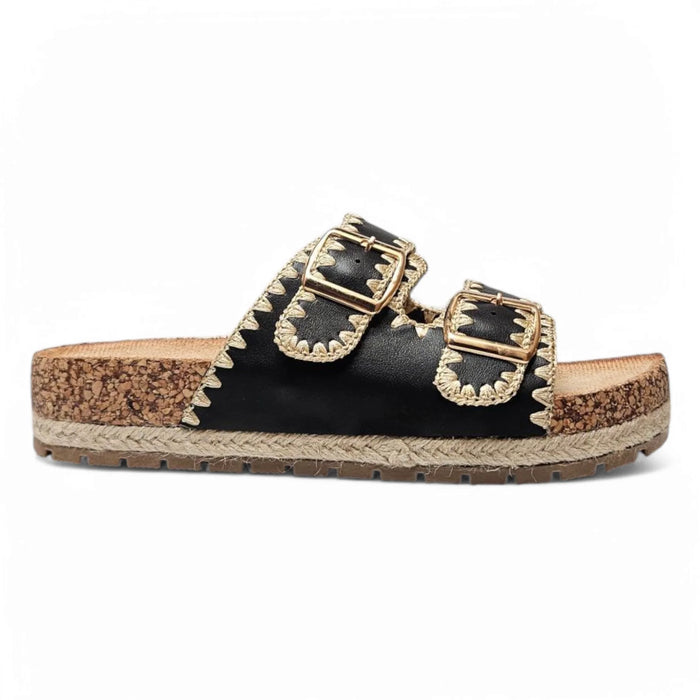 Black Clash Double Buckle Slide sandal with stylish double buckle design