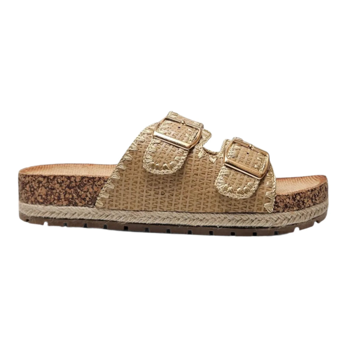 Beige Clash Double Buckle Slide showcasing stylish double buckle design for summer wear