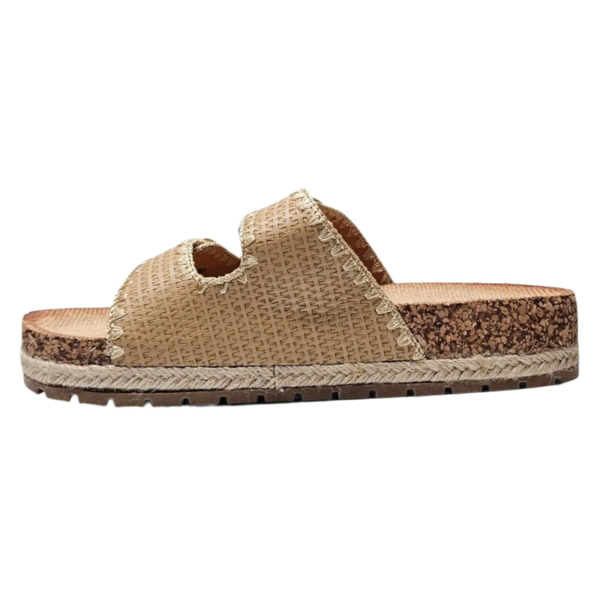 Beige woven double-strap sandal from the Clash Double Buckle Slide collection